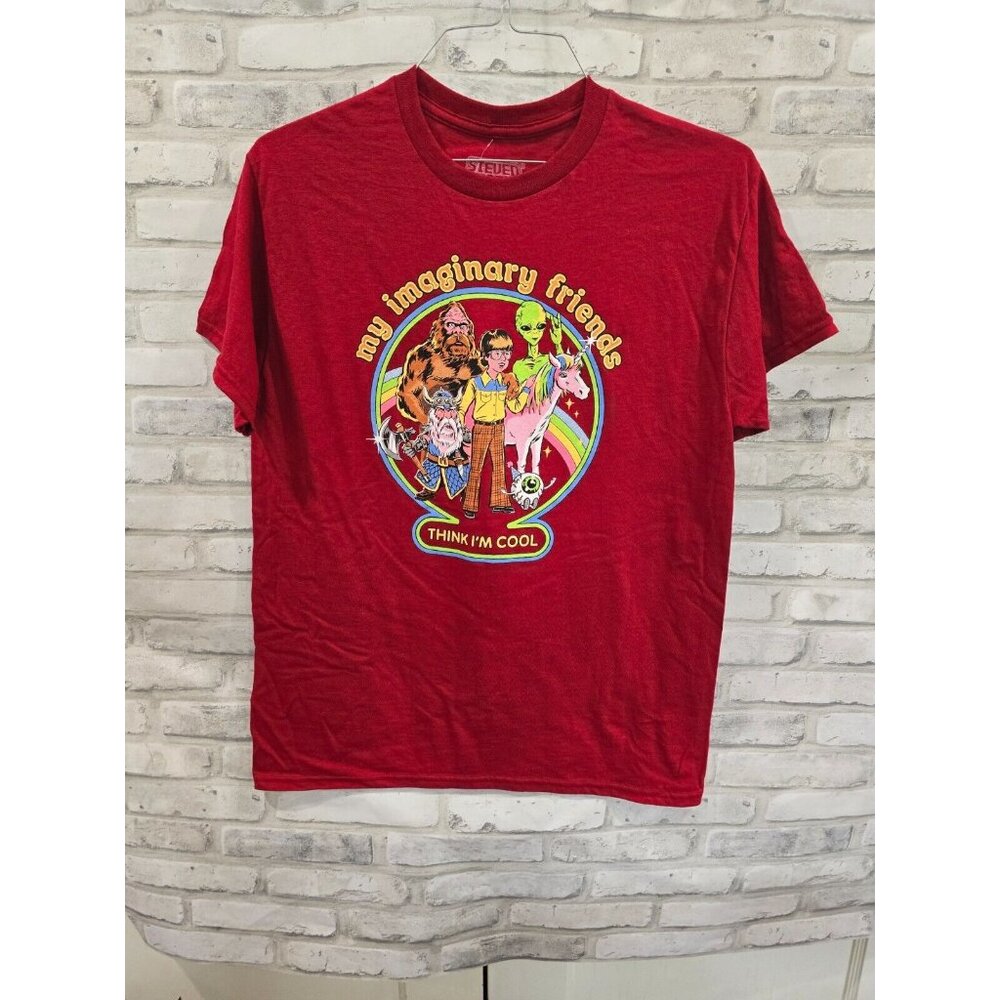 Steven Rhodes T-Shirt Adult M Red Funny My Imaginary Friends Think I'm Cool NWT